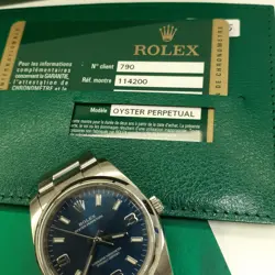 W/Box Papers 2015 Rolex Oyster Perpetual Steel Automatic 34 mm Blue Watch 114200