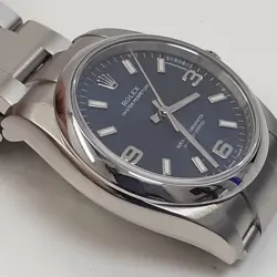 W/Box Papers 2015 Rolex Oyster Perpetual Steel Automatic 34 mm Blue Watch 114200