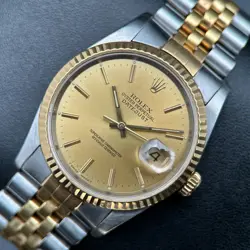 ROLEX DATEJUST 36 16233 STEEL & YELLOW GOLD JUBILEE CHAMPAGNE DIAL WATCH
