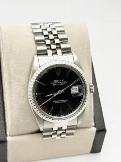 ROLEX DATEJUST 16030 BLACK DIAL STAINLESS STEEL JUBILEE BAND 36MM