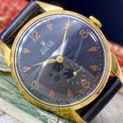 ROLEX MARCONI  ANTIQUE VINTAGE BLACK DIAL HAND WINDING WRISTWATCH , WORKING