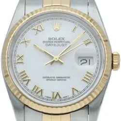 ROLEX DATEJUST MEN'S WATCH 16233(X) K18YG/STAINLESS STEEL MENSWATCH WHITE FI...