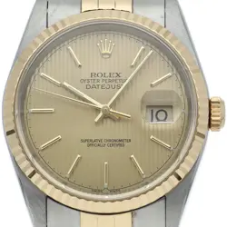 ROLEX DATEJUST MEN'S WATCH TAPESTRY DIAL 16233(U) BOX WARRANTY K18YG/STAINLE...