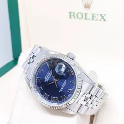 ROLEX 36MM OYSTER PERPETUAL BLUE ROMAN DIAL DATEJUST REF: 16234 (U SERIES)