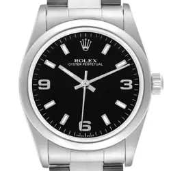 ROLEX OYSTER PERPETUAL 31 MIDSIZE BLACK DIAL STEEL LADIES WATCH 77080 BOX PAPERS
