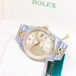 ROLEX 36MM 18K HALF YELLOW GOLD CHAMPAGNE STICKS DIAL DATEJUST REF: 16233 (S)