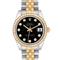 ROLEX DATEJUST MIDSIZE STEEL YELLOW GOLD DIAMOND LADIES WATCH 178383