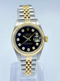 LADIES ROLEX DATEJUST 26MM 69173 BLACK FACTORY DIAMOND DIAL GOLD JUBILEE PAPERS
