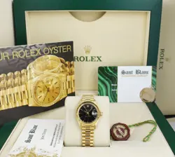 ROLEX LADIES 18KT GOLD DATEJUST PRESIDENT BLACK STICK DIAL 6917 SANT BLANC