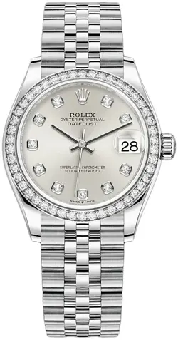 ROLEX WOMEN'S DATEJUST 31 STEEL & WHITE GOLD 278384RBR SILVER DIAMOND, JUBILEE