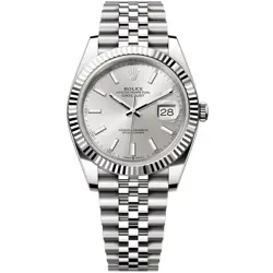 ROLEX DATEJUST 41MM SILVER INDEX DIAL STEEL FLUTED BEZEL JUBILEE WATCH 126334