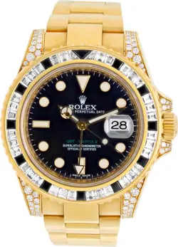 ROLEX GMT-MASTER II 116758SANR 18K YELLOW GOLD BLACK DIAL 40MM AUTOMATIC WATCH