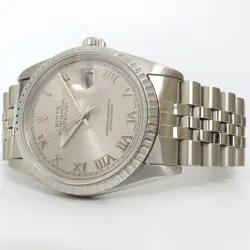 ROLEX DATEJUST 36MM STAINLESS STEEL ENGINE TURNED BEZEL SILVER DIAL 16220