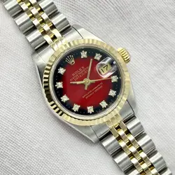 Rolex Datejust 26mm 69173 Factory Red Vignette Diamond Dial Gold Jubilee Papers