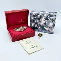 Rolex Datejust 26mm 69173 Factory Red Vignette Diamond Dial Gold Jubilee Papers