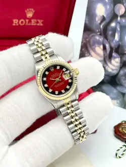 Rolex Datejust 26mm 69173 Factory Red Vignette Diamond Dial Gold Jubilee Papers