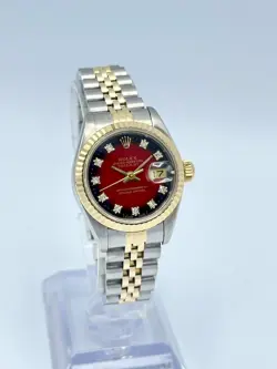Rolex Datejust 26mm 69173 Factory Red Vignette Diamond Dial Gold Jubilee Papers