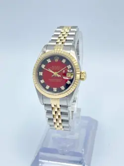 Rolex Datejust 26mm 69173 Factory Red Vignette Diamond Dial Gold Jubilee Papers