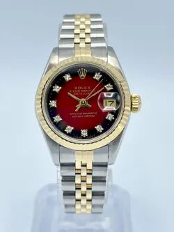 Rolex Datejust 26mm 69173 Factory Red Vignette Diamond Dial Gold Jubilee Papers