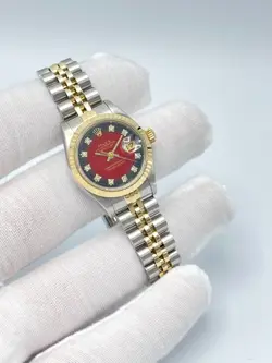 Rolex Datejust 26mm 69173 Factory Red Vignette Diamond Dial Gold Jubilee Papers