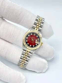 Rolex Datejust 26mm 69173 Factory Red Vignette Diamond Dial Gold Jubilee Papers