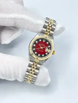 Rolex Datejust 26mm 69173 Factory Red Vignette Diamond Dial Gold Jubilee Papers