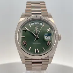 ROLEX DAY-DATE 40MM 228239 WHITE GOLD OLIVE ROMAN DIAL COMPLETE SET BOX & PAPERS