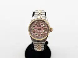 ESTATE $8000 ROLEX PINK MOP EMERALD DIAMOND 18K YELLOW GOLD SS LADIES WATCH WTY