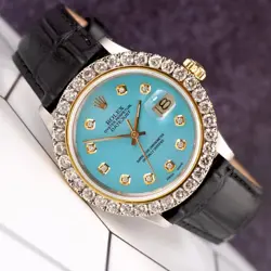 Rolex Datejust 36mm 2-Tone 2.50ct Baby Blue Diamonds Dial Men's Watch