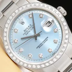 ROLEX MENS DATEJUST ICE BLUE DIAL 18K GOLD DIAMOND & STAINLESS STEEL WATCH 1601