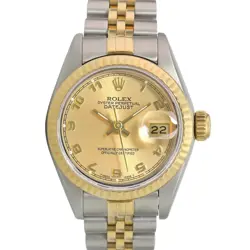 ROLEX DATEJUST 69173 LADIES CHAMPAGNE ARABIC DIAL FLUTED TWO-TONE BAND