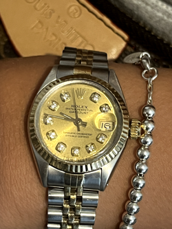 ROLEX DATEJUST LADIES WATCH 26MM, 18K GOLD & SS, DIAMOND DIAL, JUBILEE
