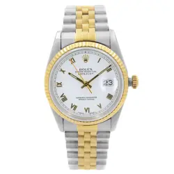 ROLEX DATEJUST 36MM 18K YELLOW GOLD STEEL WHITE ROMAN DIAL MENS WATCH 16233