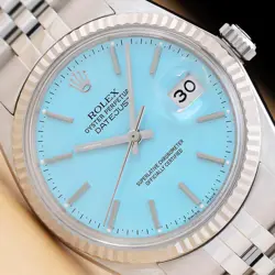 ROLEX MENS DATEJUST 16014 AQUA BLUE DIAL 18K WHITE GOLD & STAINLESS STEEL WATCH