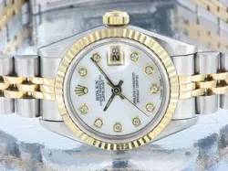 ROLEX DATEJUST LADIES STAINLESS STEEL & GOLD DIAMOND WATCH AUTOMATIC WITH PAPERS
