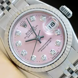 ROLEX LADIES DATEJUST PINK DIAMOND 18K WHITE GOLD STAINLESS STEEL QUICKSET WATCH
