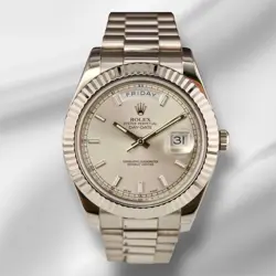 ROLEX DAY-DATE 41 PRESIDENT 18K WHITE GOLD MEN'S WATCH SILVER DIAL REF: 218239