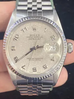 ROLEX DATEJUST 36MM JUBILEE ARABIC DIAL 18K WHITE GOLD FLUTED BEZEL BOX & PAPERS