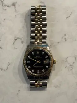 ROLEX DATEJUST 36MM TWO TONE 14K DIAMOND BEZEL BLACK FACE