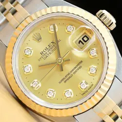 ROLEX LADIES DATEJUST 79173 CHAMPAGNE DIAMOND 18K YELLOW GOLD & STEEL WATCH