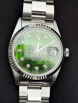 ROLEX MENS DATEJUST STAINLESS STEEL GREEN DIAMOND DIAL 36MM WATCH
