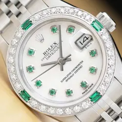 ROLEX LADIES DATEJUST 69174 MOTHER OF PEARL 18K GOLD SS DIAMOND TSAVORITE WATCH