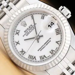 ROLEX LADIES DATEJUST 69174 WHITE ROMAN 18K GOLD STAINLESS STEEL JUBILEE WATCH