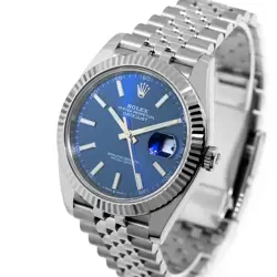 ROLEX DATEJUST II 41MM STEEL BLUE INDEX DIAL 18K WHITE GOLD FLUTED BEZEL 126334
