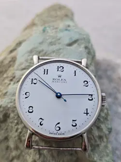 ROLEX MARCONI JUNIOR  A CUERDA DIAL RESTAURADO COLOR  BLANCO  CAJA  NICKEL
