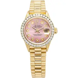 ROLEX DATEJUST 69178 18K YG PRESIDENT DIAMOND BEZEL MOP DIAL AUTO WATCH 26MM