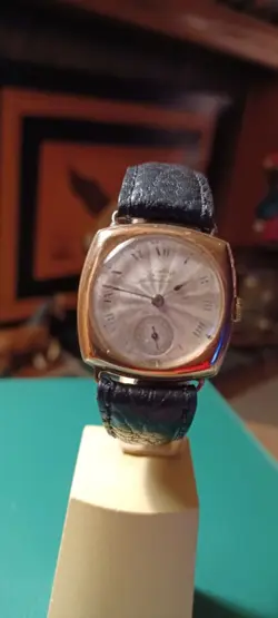 VINTAGE ROLEX MENS WATCH 9C GOLD BY DUNKLINGS RARE SERVICED CUSHION CASE AWESOME