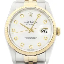 ROLEX MENS DATEJUST 16233 18K GOLD SS MOTHER OF PEARL DIAMOND DIAL 2-TONE WATCH