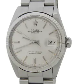 ROLEX DATEJUST 1601 STAINLESS STEEL WATCH WHITE GOLD FLUTED BEZEL SILVER DIAL