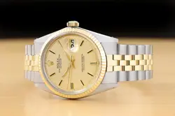 ROLEX MENS DATEJUST 14K YELLOW GOLD STEEL CHAMPAGNE WATCH w/ FOLDED BRACELET